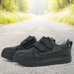 Rakerplus Siyah Hakiki Deri Cırtlı Erkek Çocuk Sneaker Ayakkabı