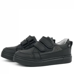 Rakerplus Siyah Hakiki Deri Cırtlı Erkek Çocuk Sneaker Ayakkabı