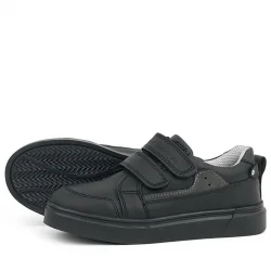 Rakerplus Siyah Hakiki Deri Cırtlı Erkek Çocuk Sneaker Ayakkabı