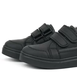 Rakerplus Siyah Hakiki Deri Cırtlı Erkek Çocuk Sneaker Ayakkabı