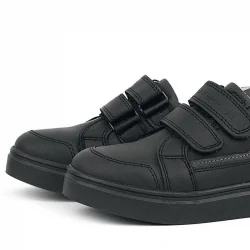 Rakerplus Siyah Hakiki Deri Cırtlı Erkek Çocuk Sneaker Ayakkabı