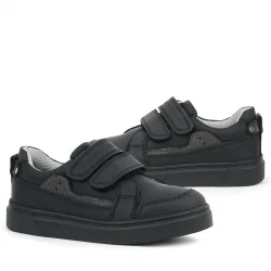 Rakerplus Siyah Hakiki Deri Cırtlı Erkek Çocuk Sneaker Ayakkabı