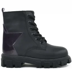 Rakerplus Siyah Hakiki Deri Platin Yıldız Detaylı Kız Çocuk Bot