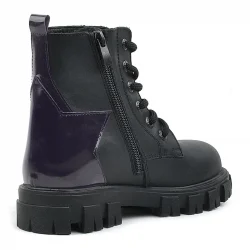 Rakerplus Siyah Hakiki Deri Platin Yıldız Detaylı Kız Çocuk Bot