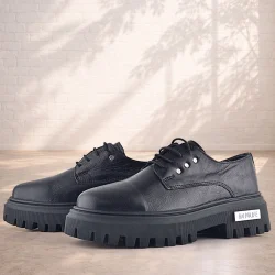 Rakerplus Siyah Kırışık Hakiki Deri Bağcıklı Metal Detaylı GünlükOxford Ayakkabı