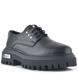 Rakerplus Siyah Kırışık Hakiki Deri Bağcıklı Metal Detaylı GünlükOxford Ayakkabı