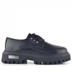 Rakerplus Siyah Kırışık Hakiki Deri Bağcıklı Metal Detaylı GünlükOxford Ayakkabı