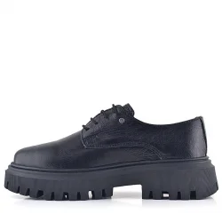 Rakerplus Siyah Kırışık Hakiki Deri Bağcıklı Metal Detaylı GünlükOxford Ayakkabı