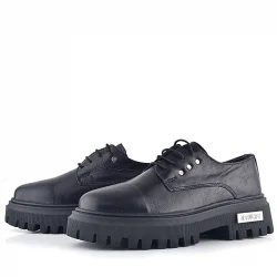 Rakerplus Siyah Kırışık Hakiki Deri Bağcıklı Metal Detaylı GünlükOxford Ayakkabı