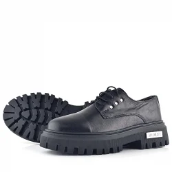 Rakerplus Siyah Kırışık Hakiki Deri Bağcıklı Metal Detaylı GünlükOxford Ayakkabı