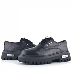 Rakerplus Siyah Kırışık Hakiki Deri Bağcıklı Metal Detaylı GünlükOxford Ayakkabı