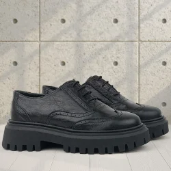 Rakerplus Siyah Kırışık Rugan Hakiki Deri Bağcıklı Oxford Günlük Ayakkabı