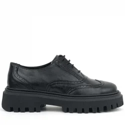 Rakerplus Siyah Kırışık Rugan Hakiki Deri Bağcıklı Oxford Günlük Ayakkabı