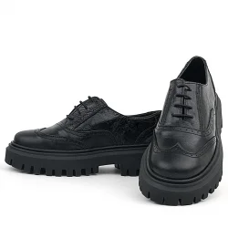 Rakerplus Siyah Kırışık Rugan Hakiki Deri Bağcıklı Oxford Günlük Ayakkabı