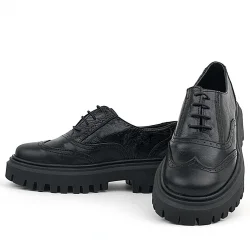 Rakerplus Siyah Kırışık Rugan Hakiki Deri Bağcıklı Oxford Günlük Ayakkabı