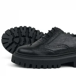 Rakerplus Siyah Kırışık Rugan Hakiki Deri Bağcıklı Oxford Günlük Ayakkabı