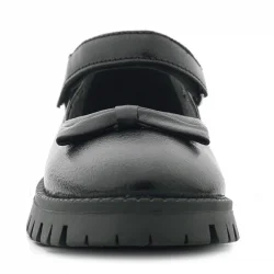 Rakerplus Siyah Kırışık Rugan Kalın Tabanlı Cırtlı Kız Çocuk Babet