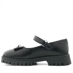 Rakerplus Siyah Kırışık Rugan Kalın Tabanlı Cırtlı Kız Çocuk Babet