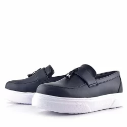 Rakerplus Siyah Mat Beyaz Taban Loafer Klasik Çocuk Ayakkabısı