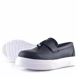 Rakerplus Siyah Mat Beyaz Taban Loafer Klasik Çocuk Ayakkabısı