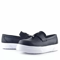 Rakerplus Siyah Mat Beyaz Taban Loafer Klasik Çocuk Ayakkabısı