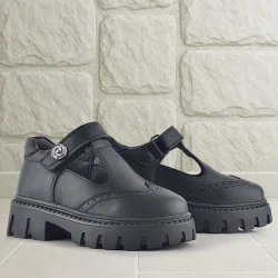 Rakerplus Siyah Mat Cırt Cırtlı Metal Detaylı Kız Çocuk Günlük Ayakkabı