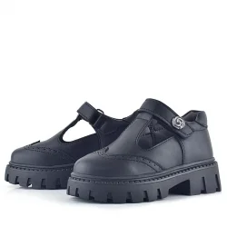 Rakerplus Siyah Mat Cırt Cırtlı Metal Detaylı Kız Çocuk Günlük Ayakkabı