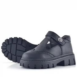 Rakerplus Siyah Mat Cırt Cırtlı Metal Detaylı Kız Çocuk Günlük Ayakkabı