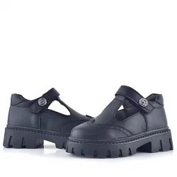 Rakerplus Siyah Mat Cırt Cırtlı Metal Detaylı Kız Çocuk Günlük Ayakkabı