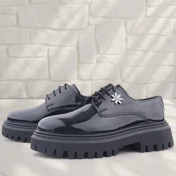 Rakerplus Siyah Rugan Bağcıklı Çiçek Detaylı Oxford Günlük Ayakkabı