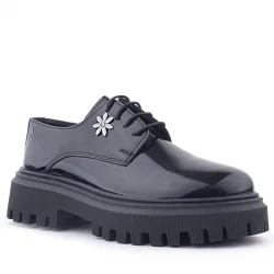 Rakerplus Siyah Rugan Bağcıklı Çiçek Detaylı Oxford Günlük Ayakkabı