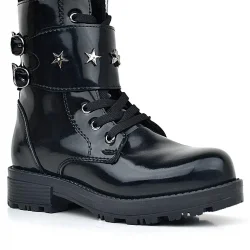 Rakerplus Siyah Rugan Bağcıklı Fermuarlı Yıldız Detaylı Kız Çocuk Bot