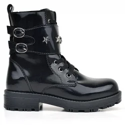 Rakerplus Siyah Rugan Bağcıklı Fermuarlı Yıldız Detaylı Kız Çocuk Bot