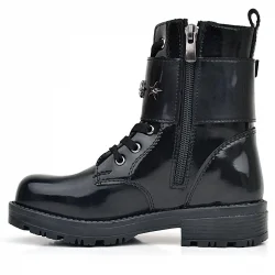 Rakerplus Siyah Rugan Bağcıklı Fermuarlı Yıldız Detaylı Kız Çocuk Bot