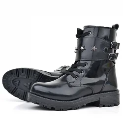 Rakerplus Siyah Rugan Bağcıklı Fermuarlı Yıldız Detaylı Kız Çocuk Bot