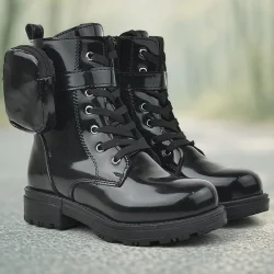 Rakerplus Siyah Rugan Fermuarlı Bağcıklı Cüzdanlı Kız Çocuk Bot