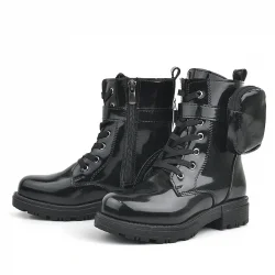 Rakerplus Siyah Rugan Fermuarlı Bağcıklı Cüzdanlı Kız Çocuk Bot