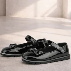 Rakerplus Siyah Rugan Fiyonklu Cırtlı Kız Çocuk Babet