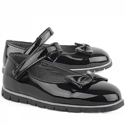 Rakerplus Siyah Rugan Fiyonklu Cırtlı Kız Çocuk Babet