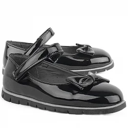 Rakerplus Siyah Rugan Fiyonklu Cırtlı Kız Çocuk Babet