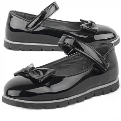 Rakerplus Siyah Rugan Fiyonklu Cırtlı Kız Çocuk Babet