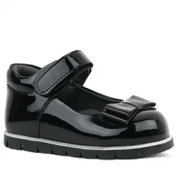 Rakerplus Siyah Rugan Fiyonklu Kız Bebek Babet Ayakkabı