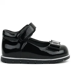 Rakerplus Siyah Rugan Fiyonklu Kız Bebek Babet Ayakkabı