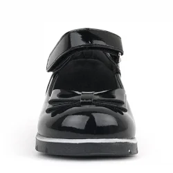 Rakerplus Siyah Rugan Fiyonklu Kız Bebek Babet Ayakkabı