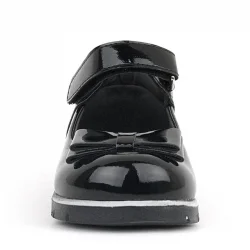 Rakerplus Siyah Rugan Fiyonklu Kız Bebek Babet Ayakkabı