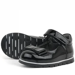 Rakerplus Siyah Rugan Fiyonklu Kız Bebek Babet Ayakkabı