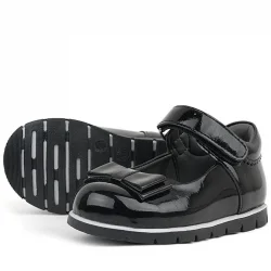 Rakerplus Siyah Rugan Fiyonklu Kız Bebek Babet Ayakkabı