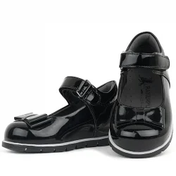 Rakerplus Siyah Rugan Fiyonklu Kız Bebek Babet Ayakkabı