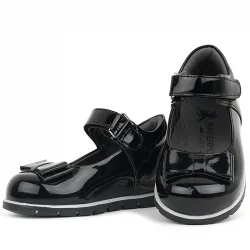 Rakerplus Siyah Rugan Fiyonklu Kız Bebek Babet Ayakkabı