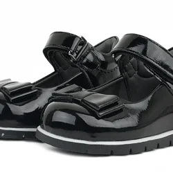 Rakerplus Siyah Rugan Fiyonklu Kız Bebek Babet Ayakkabı